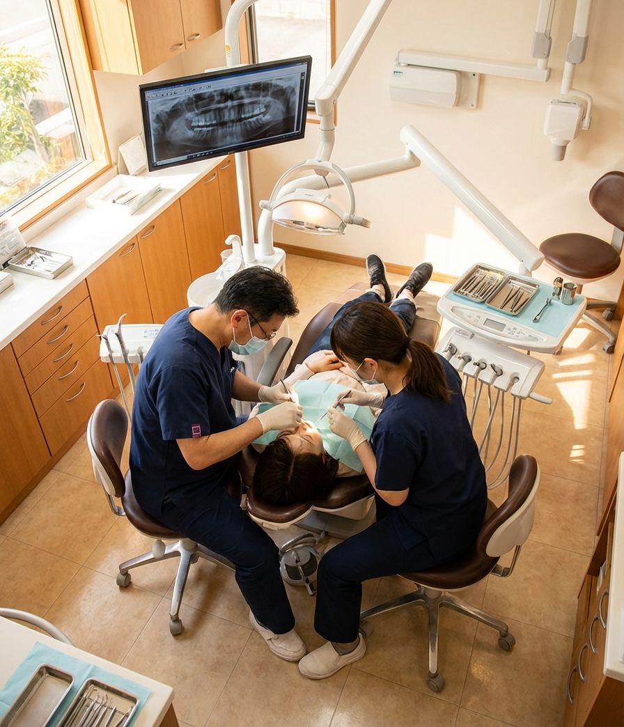 Dental team working together in a modern operatory at Maine Dental Group